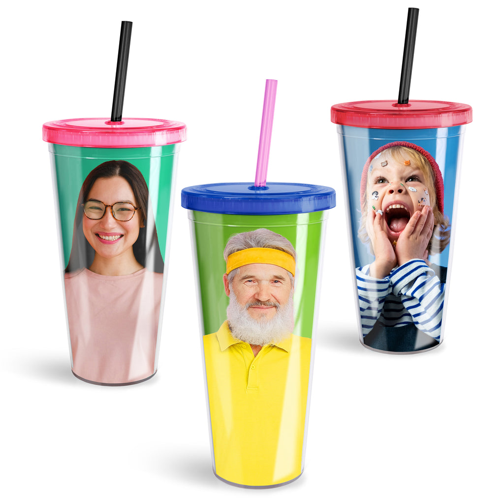 Personalised Glass Tumbler with Dome Lid. Custom 450ml Cup with